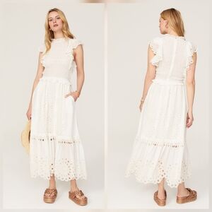 Sea New York Addie Eyelet Dress in Off-White A-line Short sleeves Mock neck